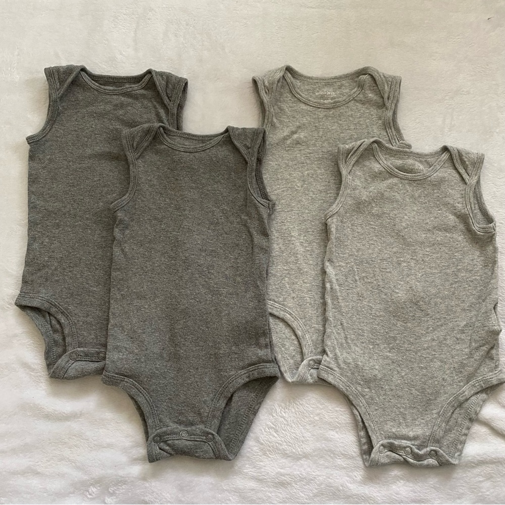 Classic Grey Sleeveless Baby One-Piece Bodysuits - Pack of 4